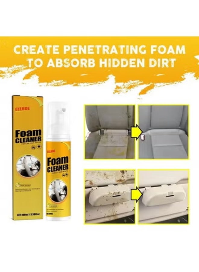 EELHOE Foam Cleaner For Car And House 100ml -Multifunctional No Flushing Car Interior Cleaning,Grease-Free Cleaner All Purpose Foam Cleaner Spray Lemon Flavor For Car House Kitchen - Image 2